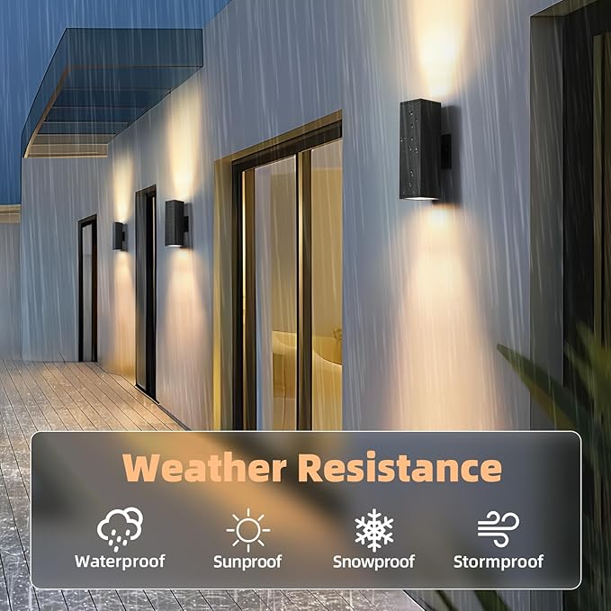 tewei LED Square Up and Down Lights Outdoor Wall Lights, Matte Black Exterior Lighting Fixtures with 7W LED Bulbs, Modern Outdoor Sconce Lights for House, Garage, Porch, Doorway, 2 Pack