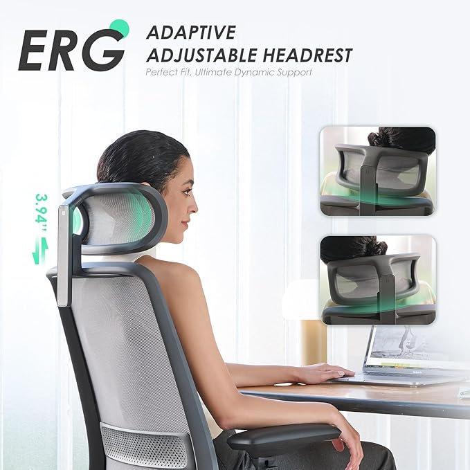COLAMY Ergonomic Office Chair, High Back Computer Executive Desk Chair with Lumbar Support, Adjustable Headrest and 4D Arms, Slide Seat-BlackGrey