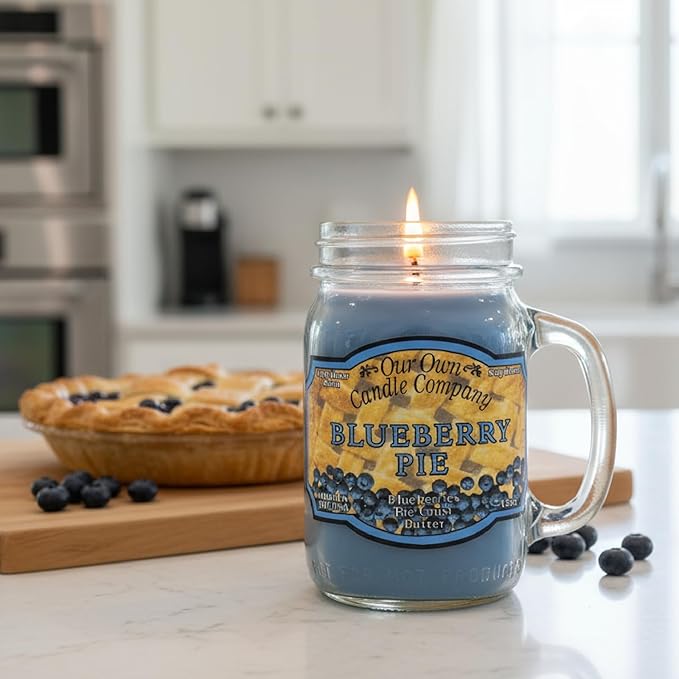 Our Own Candle Company, Blueberry Pie Scented Mason Jar Candle, 100 Hour Burn Time, 13 Ounces