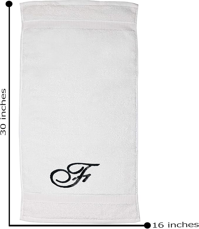 White Monogrammed Hand Towels for Bathroom - Luxury Hotel Quality Personalized Initial Embroidered Towel for Powder Room, Spa - GOTS Organic Certified - Set of 2 Black Letter F