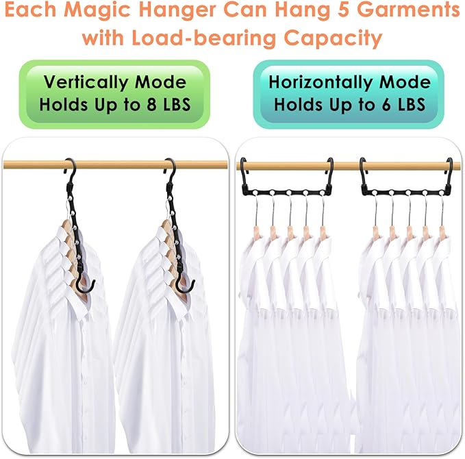 Closet Organizers and Storage, Magic Space Saving Hangers, College Dorm Room Essentials for Girls, Sturdy Cascading Hanger with 5 Holes for Heavy Clothes, Bedroom Home Organization Essentials, 12 Pack