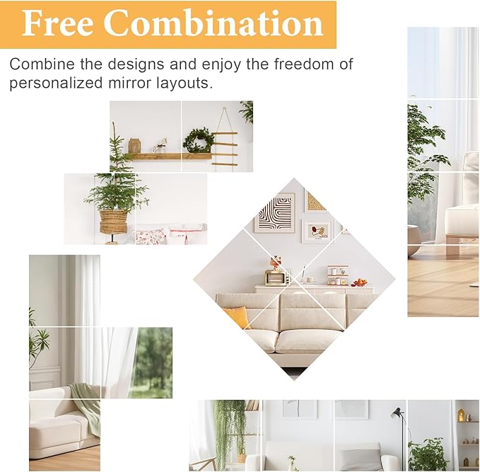 DARENYI 18x18 in Acrylic Mirror Sheet for Wall, 2.5mm Thick Unbreakable Non Glass Body Mirror Tile Self Adhesive Mirror Stickers Rectangular Wall Mirror for Bathroom Bedroom Home Gym Door Decor