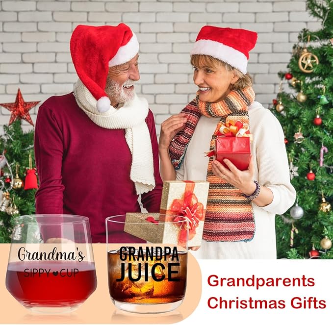 Grandparents Christmas Gifts, Grandma Wine Glass And Grandpa Whiskey Glass Set, Cool Christmas Gift Ideas For Grandparents, Best Grandparents Gifts, Grandma Grandpa Mugs, Presents For Grandparents
