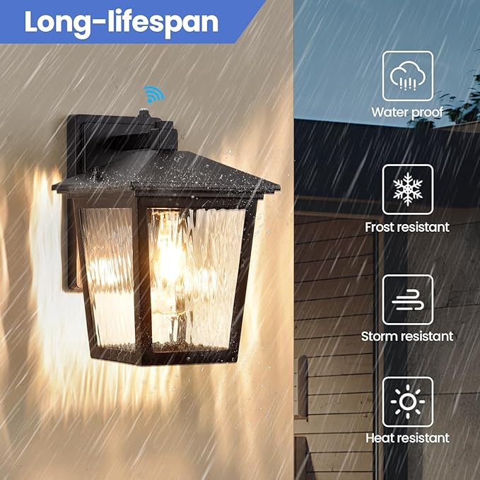 Dusk to Dawn Outdoor Wall Lantern, Exterior Wall Sconce Light Fixture with E26 Base, Black Waterproof Wall Mount Light, Outdoor Lantern for Porch