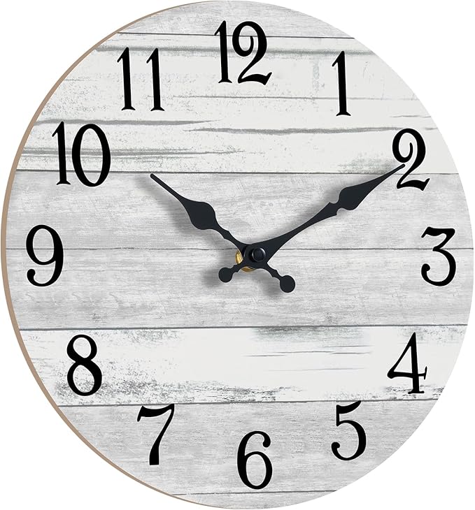 Wall Clock Battery Operated 12 Inch Gray Silent Non Ticking Country Rustic Design Vintage Retro Decorative for Bathroom Kitchen Bedroom