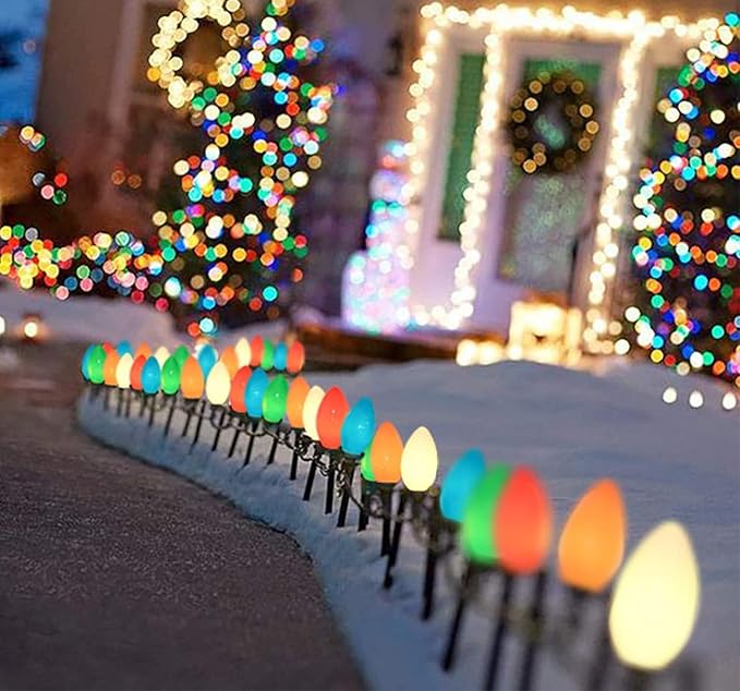 Couah 2 Pack 50 Ft C7 Christmas String Lights, Vintage Christmas Lights with 54 Multicolor C7 Light Bulbs Outdoor C7 Christmas Lights for Christmas Tree Party Backyard Wedding
