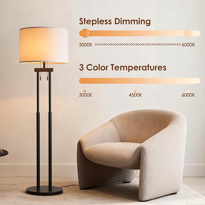 Dimmable Floor Lamps,Reading Floor Lamp, Standing Lamp, Tall Lamp, Floor Lamps for Living Room, Floor Lamp with Remote & App Control, 2 Bulbs(Included)
