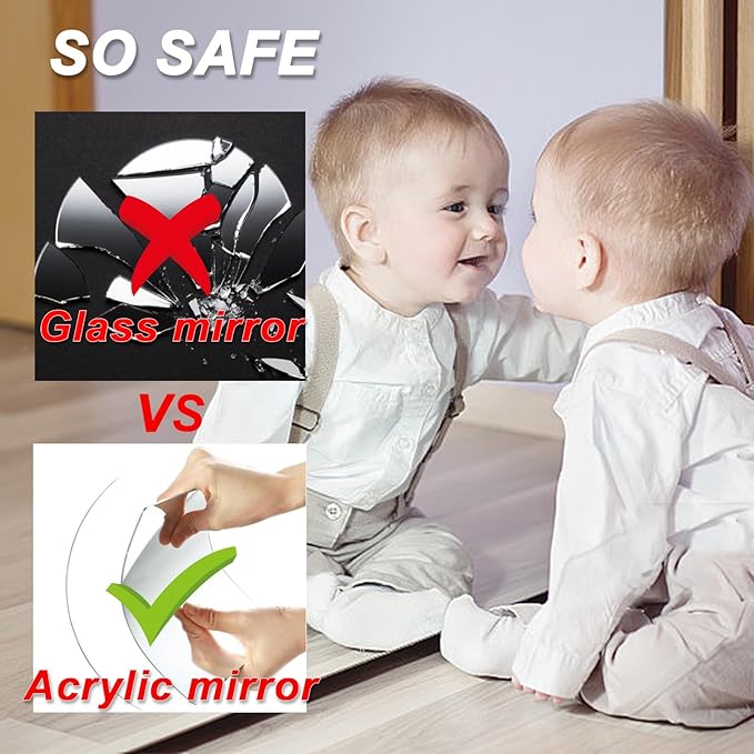 6 Pack Wall Mirror Full Length, 12 x 12 Inch Unbreakable Acrylic Mirror Tiles, Shatterproof Flexible Plastic Mirror Sheets for Bedroom Home Gym Door (6P 12"x 12")