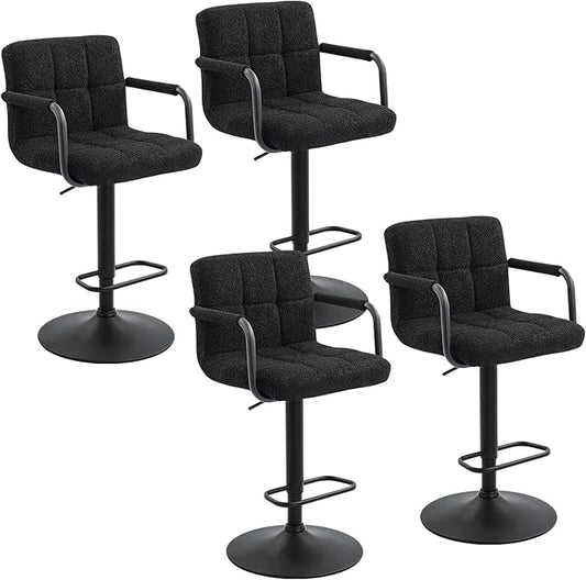 Furnimart 30" Artificial Sherpa Upholstered Bar Stool, Adjustable Counter Stools Bar Chairs Modern Design Swivel Barstools Hydraulic Stools for Kitchen and Dining Room Set of 4