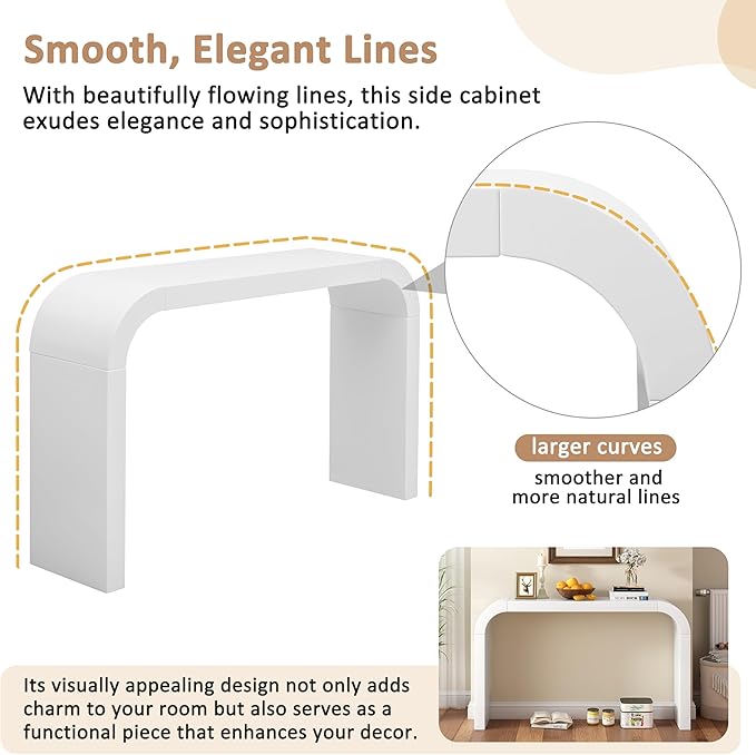 Merax Modern Entryway Table, White Rounded Silhouette and Smooth Surface Console Table for Living Room, Hallway and Bedroom