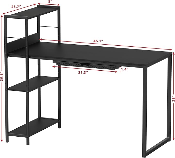 SHW 46-Inch Home Office Mission Computer Desk with Side Shelf and Drawer, Black