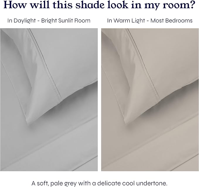 California Design Den Queen Sheets Set - Soft 400 Thread Count Sateen, Natural 100% Cotton Sheets, Deep Pockets with All Around Elastic for a Snug Fit, Cool & Durable Bedding Set - Light Grey