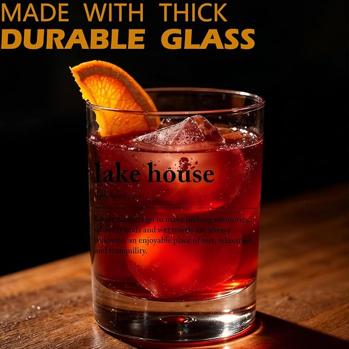 Lake House Gifts Old Fashioned Whiskey Glasses, Lake Lovers Gifts, Lakehouse Definition 10 oz Rocks Barware Cup for Cocktail Drinks Scotch Bourbon Liquor