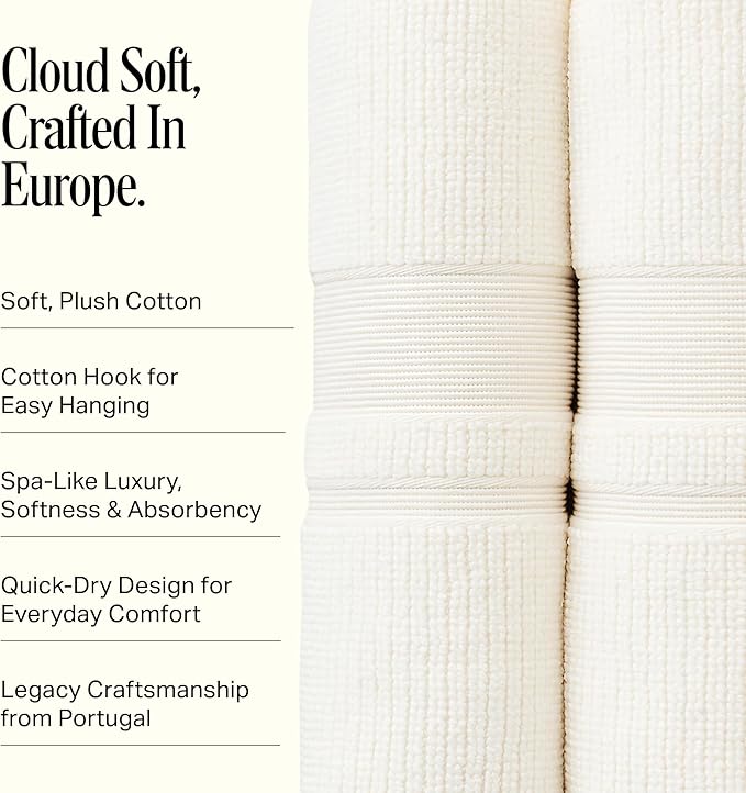 Preston Lane Douro Bath Towel Set – 2 Pack Luxury Cotton Towels, Ultra Soft & Absorbent, Quick-Dry Spa-Quality Bathroom Towels, Made in Portugal, Alabaster