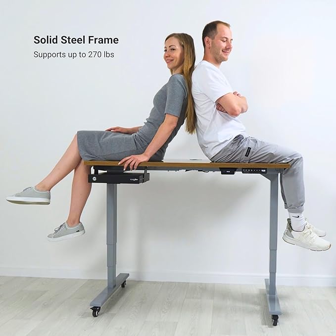 Progressive Desk Stand Up Adjustable Height Electric Standing Desk - 60"x30" Dual Motor, Computer Workstation Table for Home Office - Bright Beech, White Frame