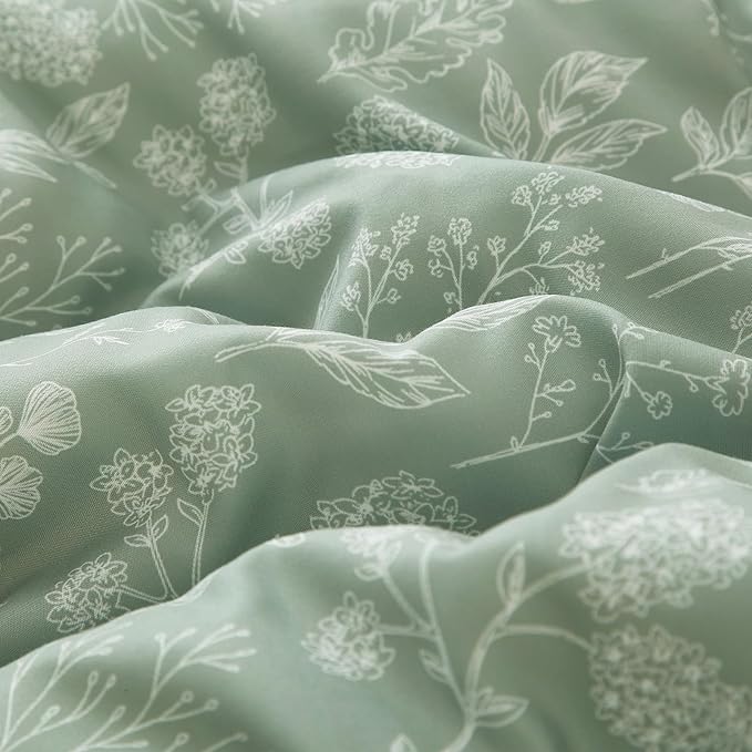 EAVD King Size Comforter Set Sage Green Floral Comforter Set Soft Microfiber Chic Cute Garden Floral Bedding Set with 2 Pillowcases Fresh Reversible Botanical Bedding Set for All-Season