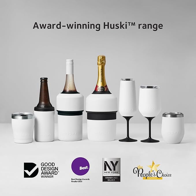 Huski Champagne Flute | NEW | Award-winning Design with Detachable Stem | Premium Stainless Steel Champagne Glass with Lid | Triple Insulated Tumbler | 8oz Capacity | Great Gift (Stone Grey)