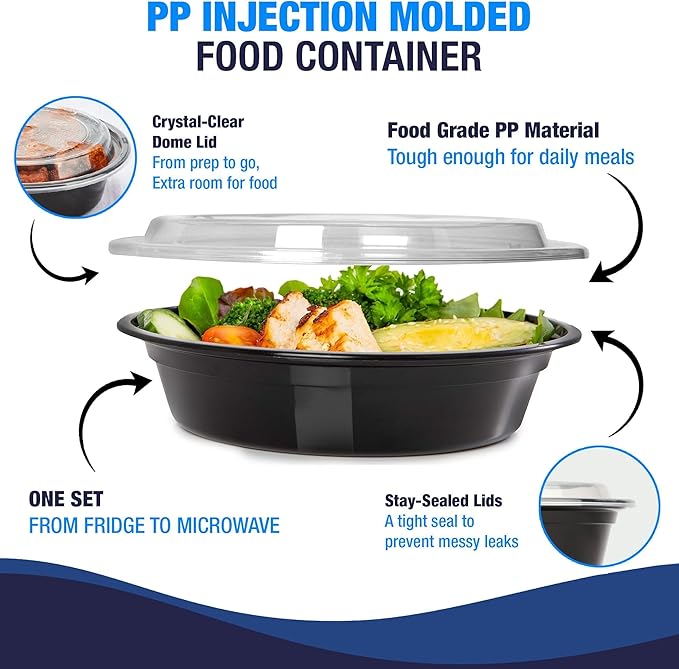 Ruthy's Outlet Meal Prep Containers with Lids, Food container bowl - BPA-Free, Stackable, Freezer & Dishwasher Safe, Reusable Food Storage for Lunch, Portion Control & Meal Prep (15 Pack, 24 oz)