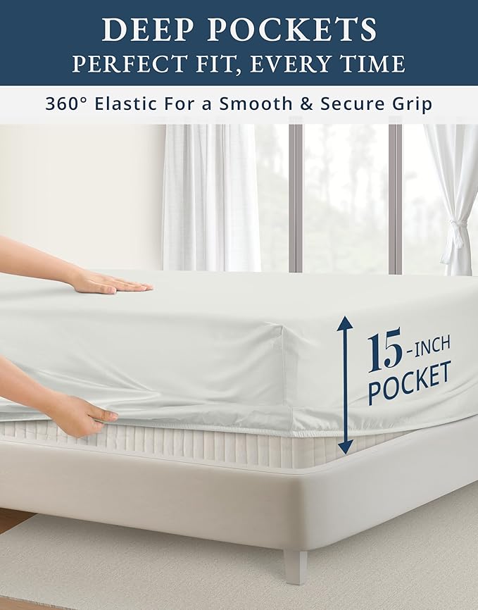 LANE LINEN 100% Egyptian Mercerized Cotton King Size Sheets Set, Eco Friendly Sustainably Produced No Pill Fade Resistant 15 Iinch Deep Pocket King Sheet Set - Vaporous Gray