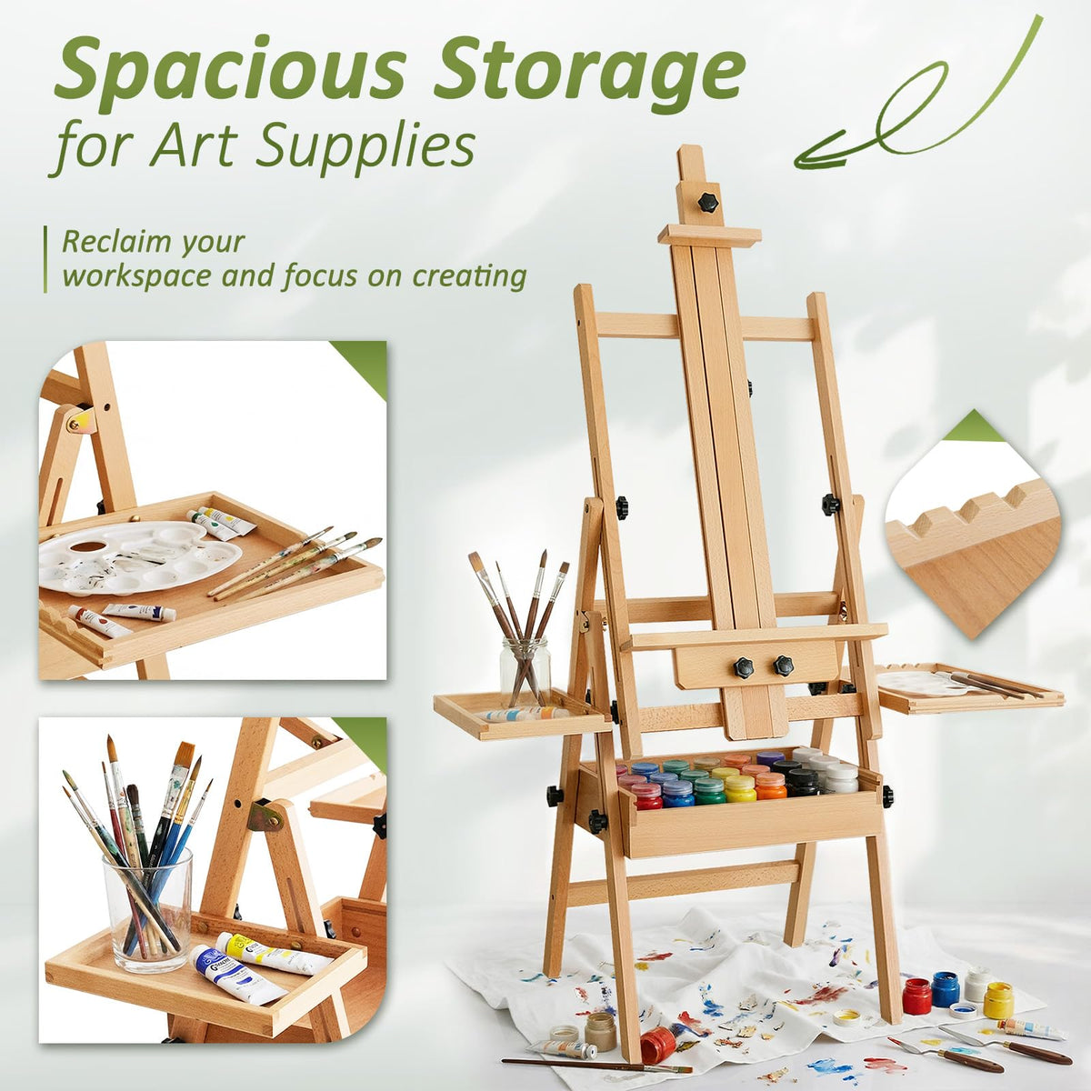 Multi-Function Beech Wood Art Easel for Painting, Flat Desk Easel Stand