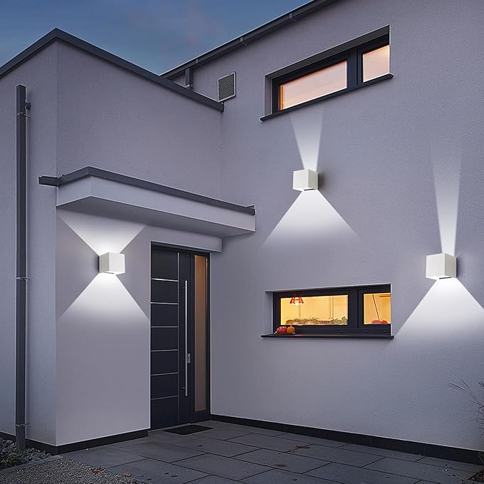 4 Pack LED 20W Outdoor Wall Lights Exterior/Interior 3 Colors Adjustable Wall Sconce Up and Down Light Porch Lights IP65 Waterproof Exterior Wall Sconce Modern Outdoor Lighting Square Aluminum White
