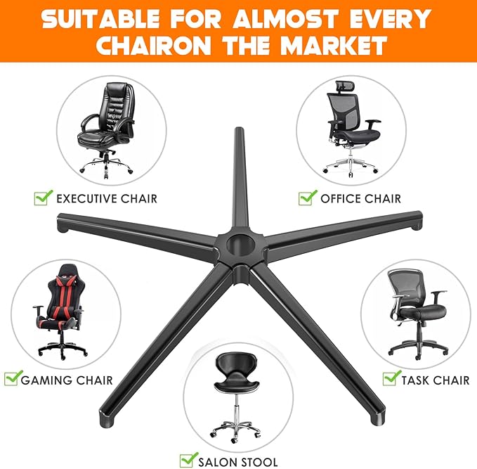 Office Chair Base Replacement PartsWith 5 Casters with Brakes(3300 lbs) - Heavy Alloy Office Chair Base Replacement, Universal Gas Cylinder