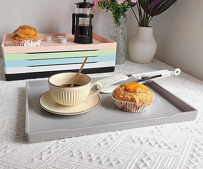 Gray Serving Tray (15 x 10.6 inch), Large Tray, Serving Accessory, Spa, Coffee, Drinks, Tea, Bar, Party, Seasoning, Perfume and Display Use.