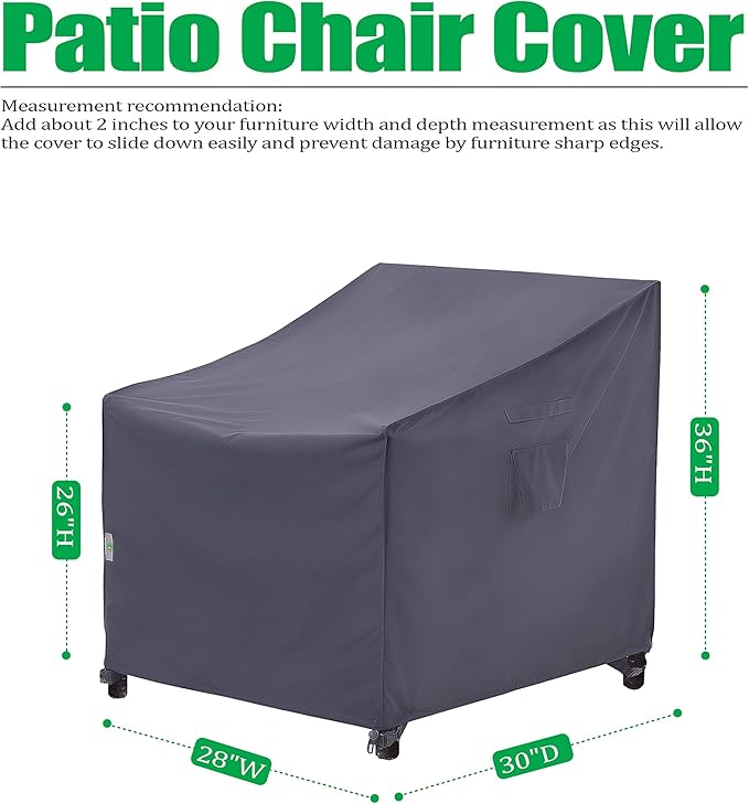 F&J Outdoors Patio Chair Covers Waterproof UV Resistant Heavy Duty Outdoor Dining Chair Adirondack Chair Cover, Grey, 28" W x 30" D x 36" H