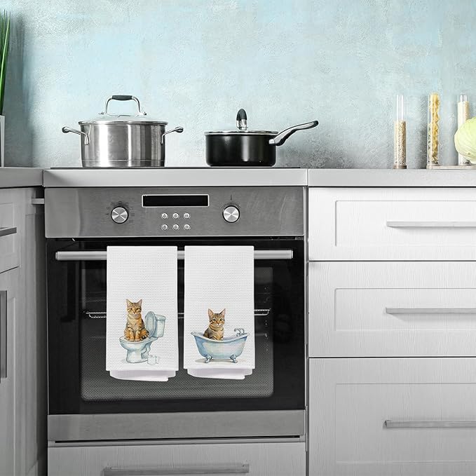 Cat Bathroom Decor Hand Towels, Funny Cats Gifts for Women, Funny Toilet Bath Kitten Decorative Hand Towels for Kids Bath Room Washroom, 16x24 Inch Set of 2