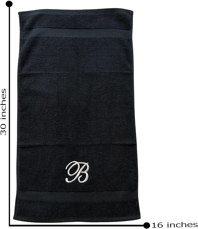 Black Monogrammed Hand Towels for Bathroom - Luxury Hotel Quality Personalized Initial Embroidered Towel for Powder Room, Spa - GOTS Organic Certified - Set of 2 White Letter S