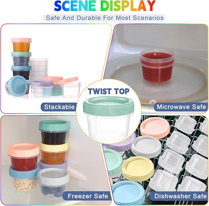 12pcs 2 oz Salad Dressing Container To Go Small Sauce Containers with Lids, Reusable Condiment Cups for Lunch Box, Leakproof, Freezer, Microwave & Dishwasher Safe