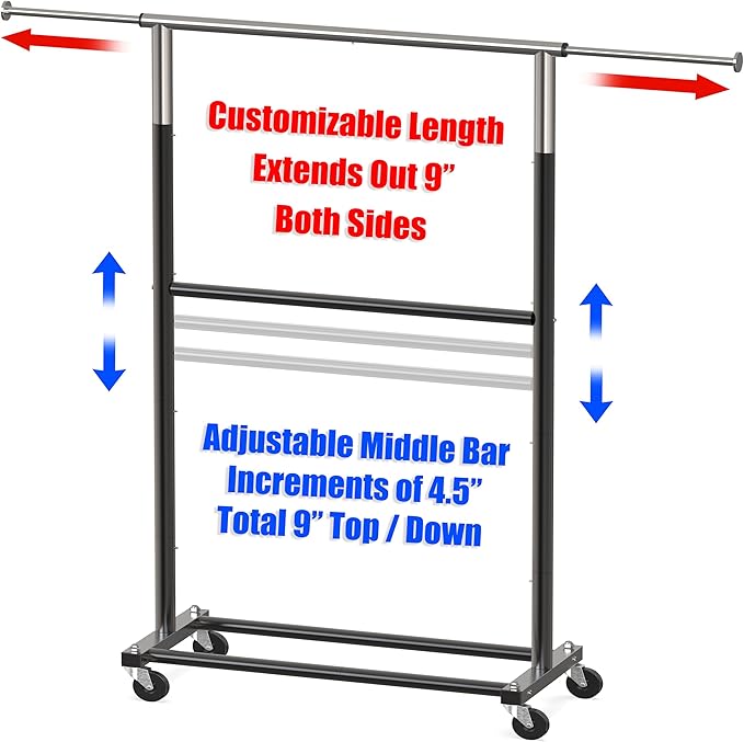 Simple Houseware Double Rod Garment Rack, Black