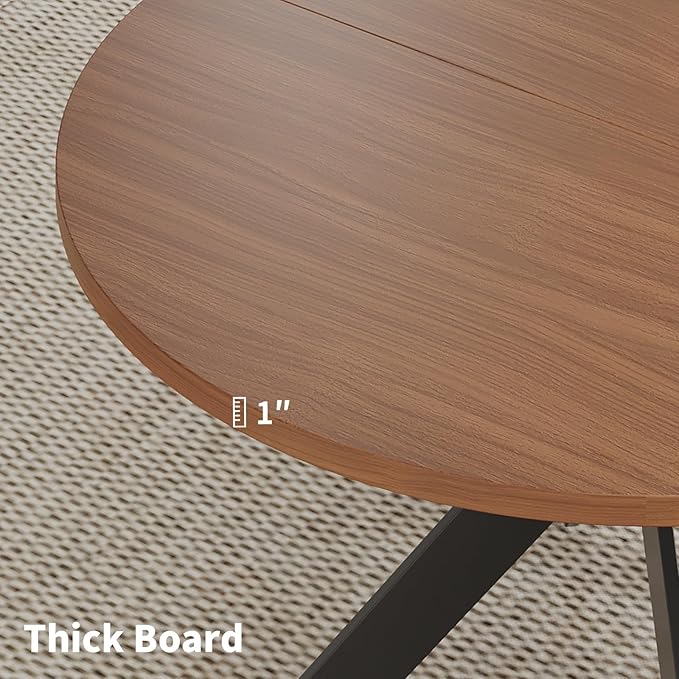 Walnut Round Dining Table Set for 4, Mid-Century Modern Kitchen Table and Chairs, Small Space Dining Room Furniture for Apartment, Breakfast Nook or Studio (Boxwood-Dining Table Only)