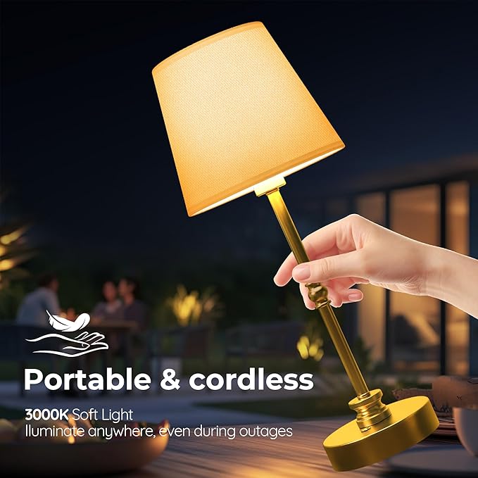 Rechargeable Table Lamp Cordless,5200mAH Battery Operated LED Lamp,3000K Stepless Dimming,Portable Touch Control Wireless Lamp for Dining Room Living Room Bedroom Restaurant Gold 2 Pack