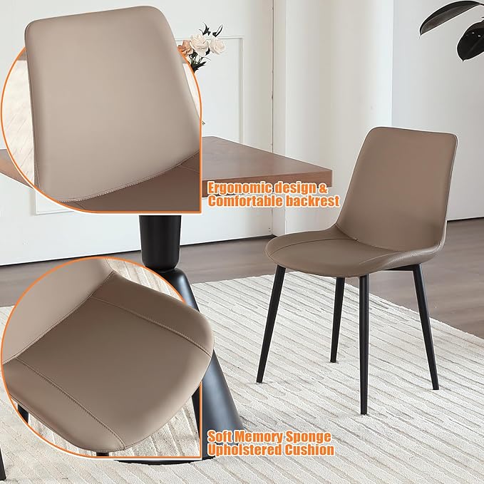 Leather Dining Chairs Set of 6, Mid Century Modern Faux Leather Kitchen & Dining Room Chairs, Comfortable Dinner Chair Kitchen Chair for Restaurant Living Room, Cafe, Home (6, Coffee)