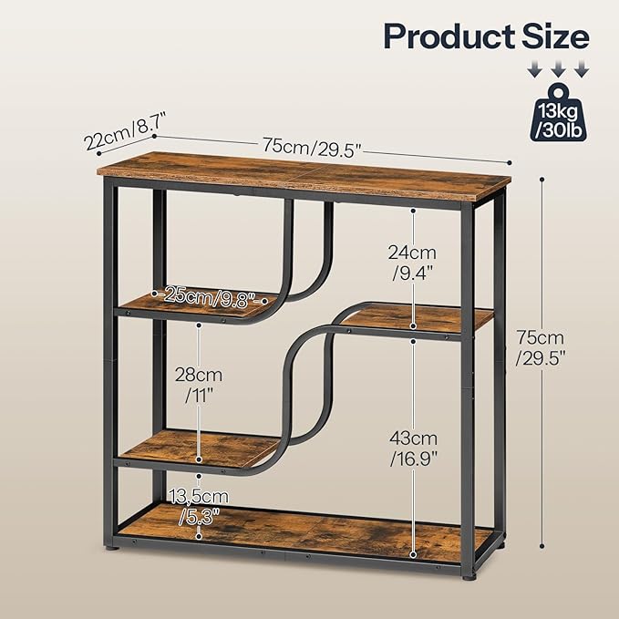 HOOBRO 29.5" Console Table, 5-Tier Sofa Table, Behind Couch Table with Storage Shelves, Narrow Entryway Table for Hallway, Living Rooms, Entryway, Rustic Brown and Black BF69XG01