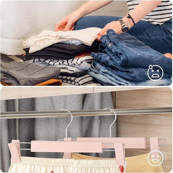 Clothes Pants Hangers, Space-Saving Skirt Holders with 360 ° Swivel Hooks, Adjustable Clips, Trouser Hangers, Clothes Coat Garment Jeans Hangers (20 Pack, Pink)