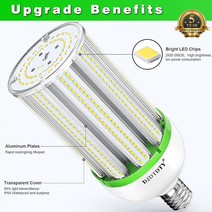 80WLED Corn Bulb, E26 Base with E39 Adapter, 5000K 10400LM LED Light Bulb for Garage Warehouse Workshop Barn (80Watts)