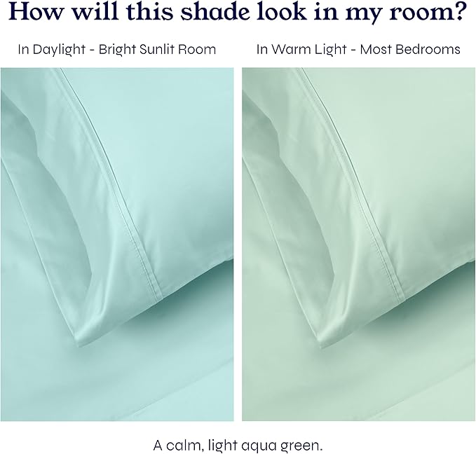 California Design Den 400 Thread Count Natural 100% Cotton Sheets, King Bed Sheets Set with Deep Pockets, Sateen, Durable & Breathable Bedding - Seafoam