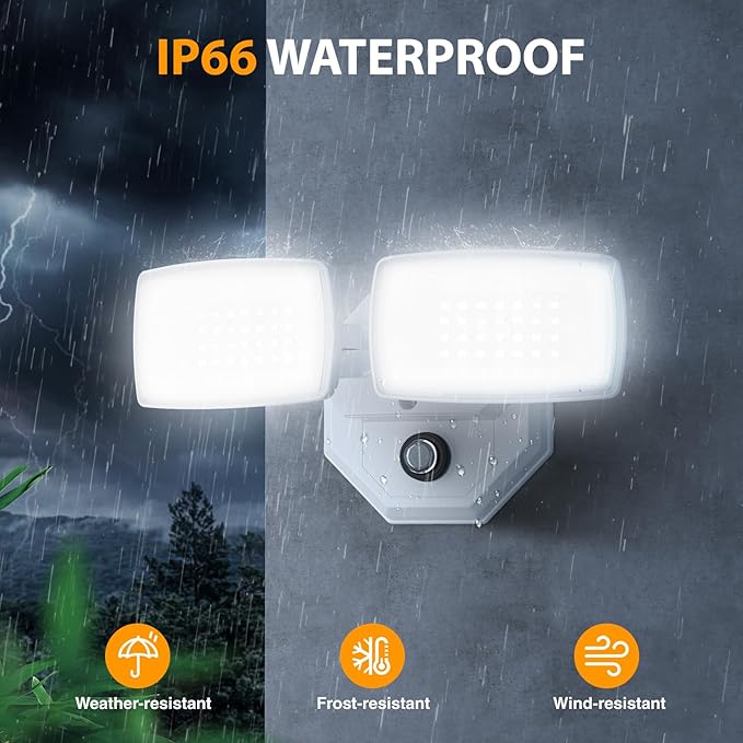 Onforu 32w 3200LM Dusk to Dawn Outdoor Lighting,6500K Dual-Head Flood Light Outdoor with Photocell,IP66 Waterproof Security Lights,Exterior Daylight Off and Night On White Wall Light for Patio Garden