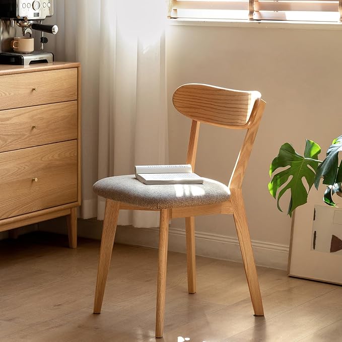 Solid Wood Dining Chair - FAS-Grade North American Oak, Heavy Duty Dining Chair with Ergonomic Curved Back,Padded Dining Chairs for Heavy People,Easy Assembly,400 lb Capacity