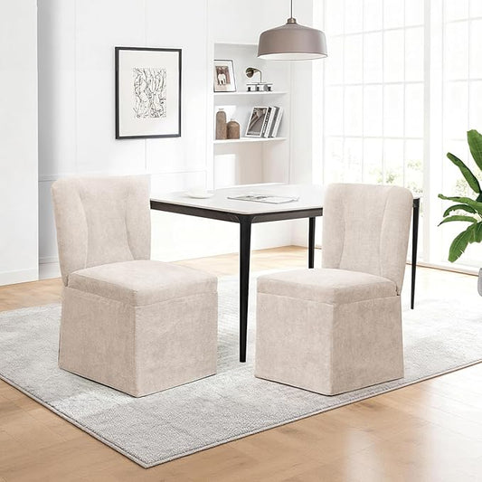 Upholstered Dining Chairs Set of 2, Kitchen Table Chairs, Modern Dining Room Chairs with Metal Frame & Linen Fabric, Beige