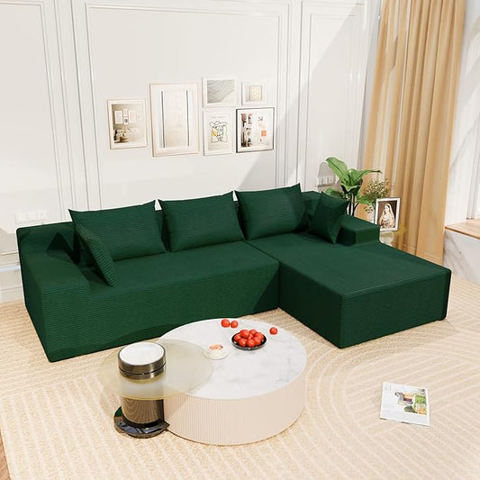 LEVELEVE 107" Cloud Sectional Couch with Deep Seat，Modern Modular Sofa with L-Shape Chaise，No Assembly Required, Upholstered Couches for Living Room Bedroom(Green,Right Facing Chaise)