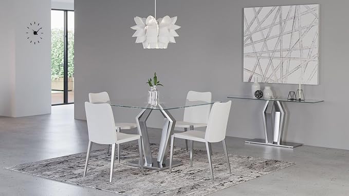 Modern Tempered Glass Aiden Console Table with Brushed Stainless Steel Base