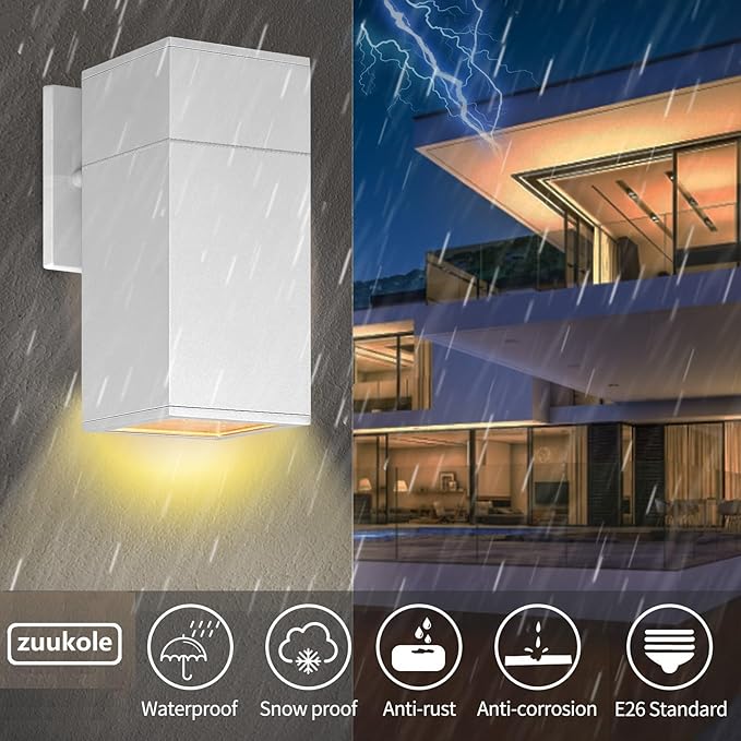 Outdoor Sconce, Exterior Light Fixture - ETL Listed, Aluminum Anti-Rust Waterproof Wall Mount Rectangular Design – 1-Direction Up or Down Wall Lantern Light Fixture for Porch, Garage or Patio