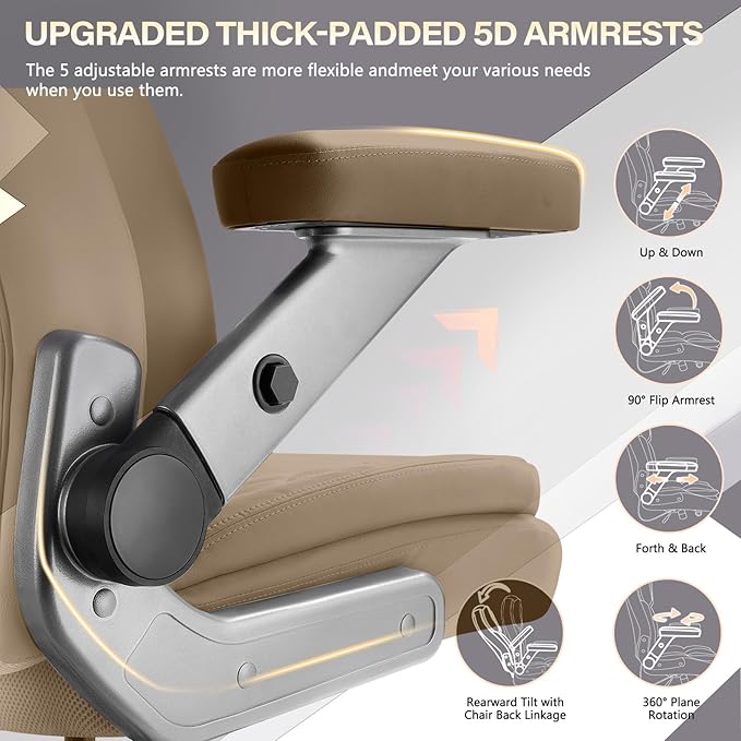 650LBS Big and Tall Office Chair with 5D Flip Arms and Thick Pocket Spring Cushion, Extra Wide Heavy Duty Office Chair with Adjustable Lumbar Support, Large High Back Computer Chair Dual Rubber Wheel
