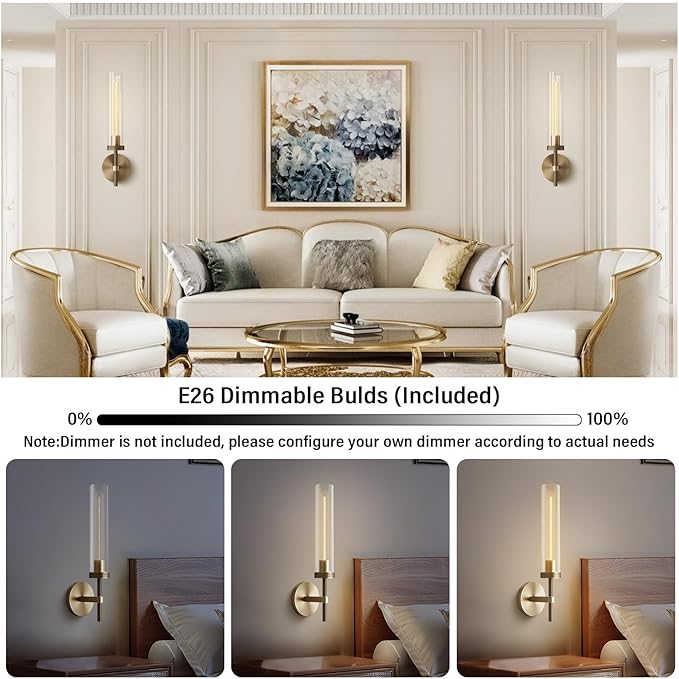 Gold sconces Wall Lighting, 19" Knurling Bathroom Vanity Light Fixtures, Brass Wall Lamp Modern Wall Lights for Mirror Living Room Hallway Staircase
