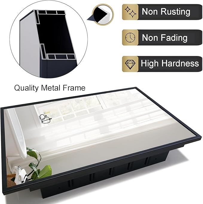 Recessed Medicine Cabinets with Mirror, Black Bathroom Mirror with Storage, Rectangle Medicine Cabinet Mirror, Metal Framed Wall Mirror Recessed or Surface Mount, 20x30 Inch