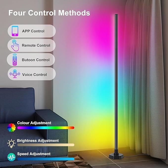 LED Floor Lamp, Corner Lamp Compatible with Alexa, Set of 2 Corner Floor Lamp with Music Sync, Controlled Synchronously or Individually