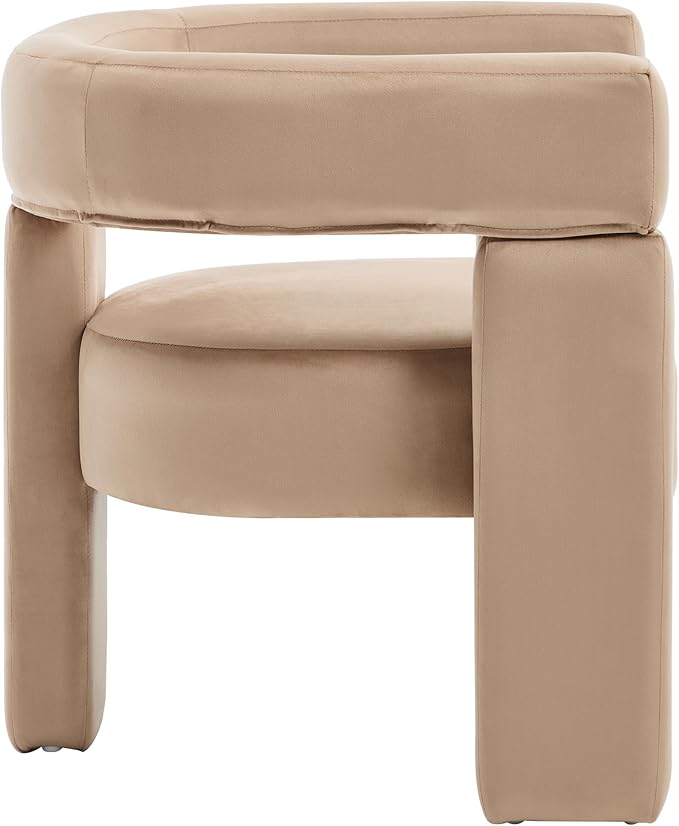 Modern Barrel Dining Chair Upholstered Velvet Dining Room Chair with Arms Comfy Side Chair for Kitchen/Living Room/Reception, Khaki